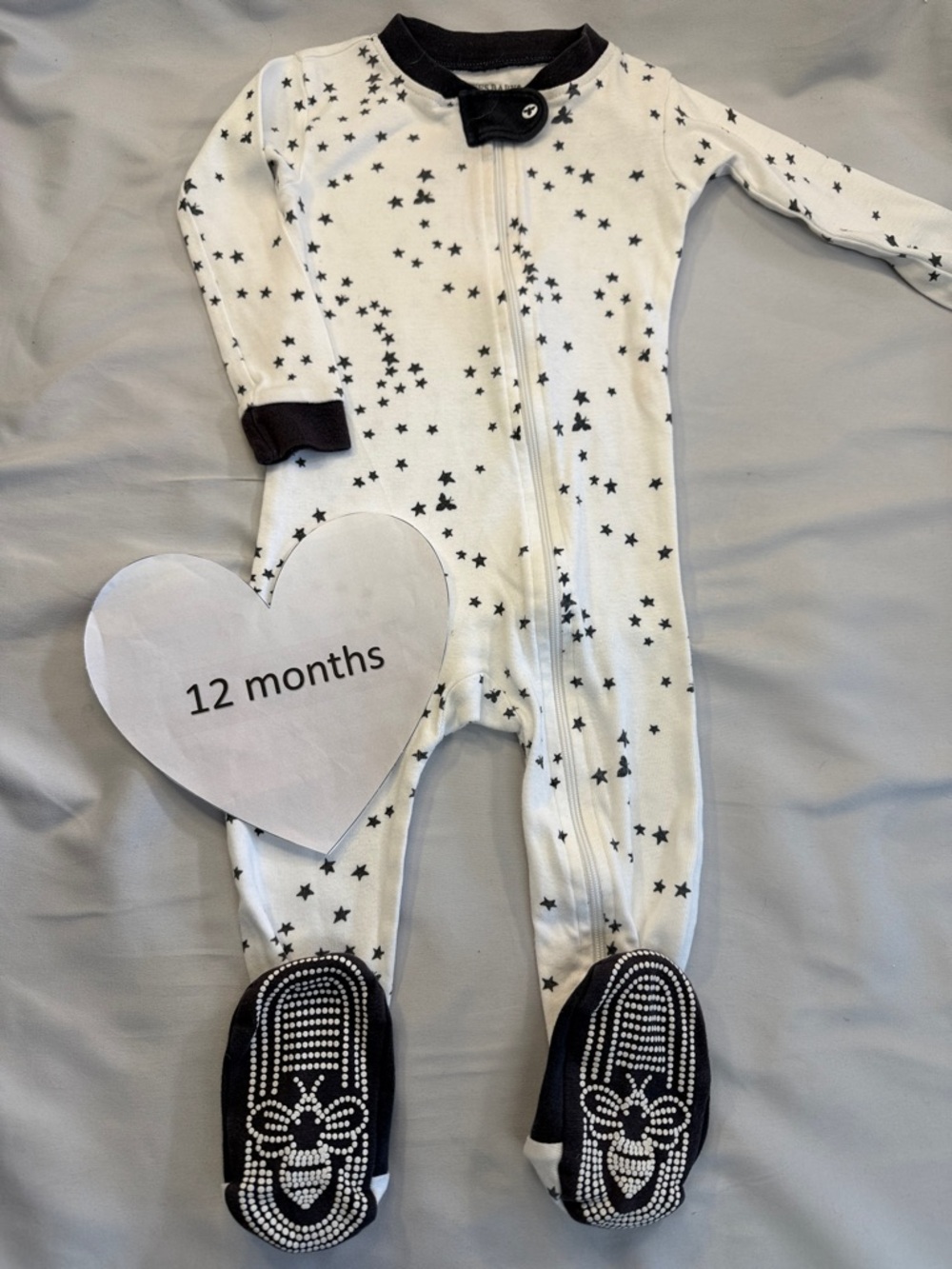 Burt’s Bees - Black & White Star Footed Pajamas for Kids - Cozy Zip-Up